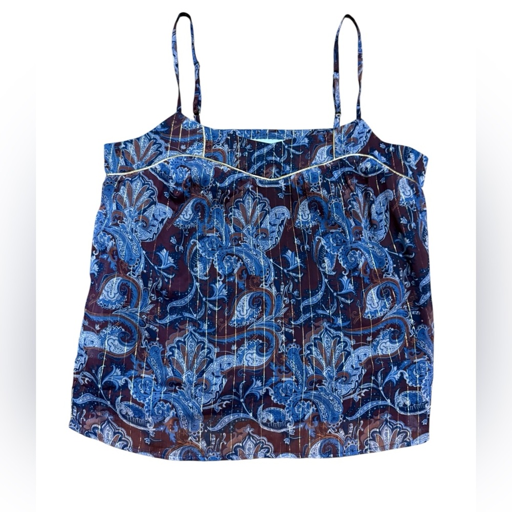 Bishop +‎ Young Blue, Deep Purple, Brown & Metallic Gold Paisley Cami Tank Top S